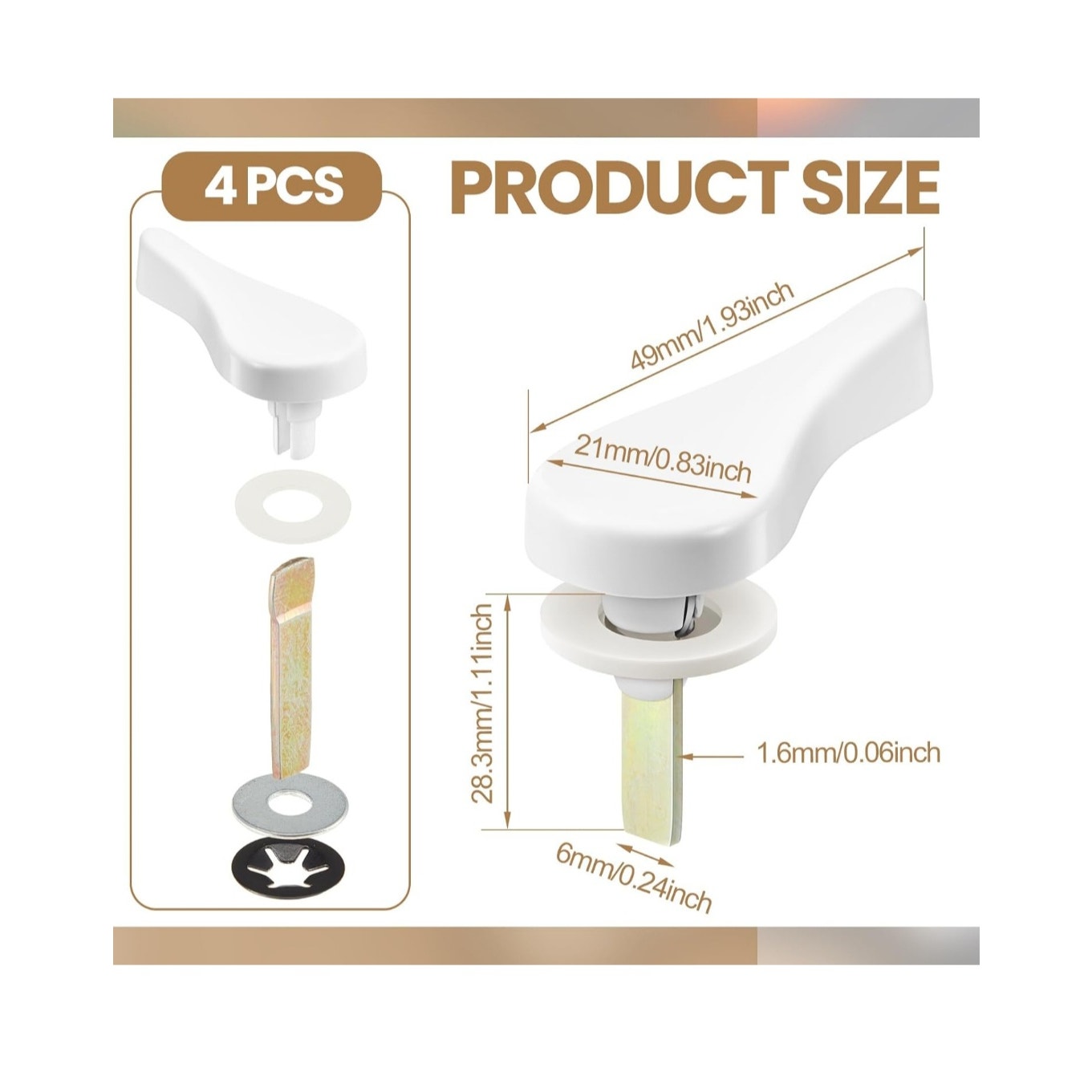 4 Sliding Door Latch Lever Spindle White