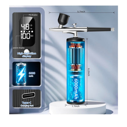 Airbrush Kit 48PSI Compressor Non-Clogging 6000mAh rechargeable Makeup, Cake Decorating, Make-Up