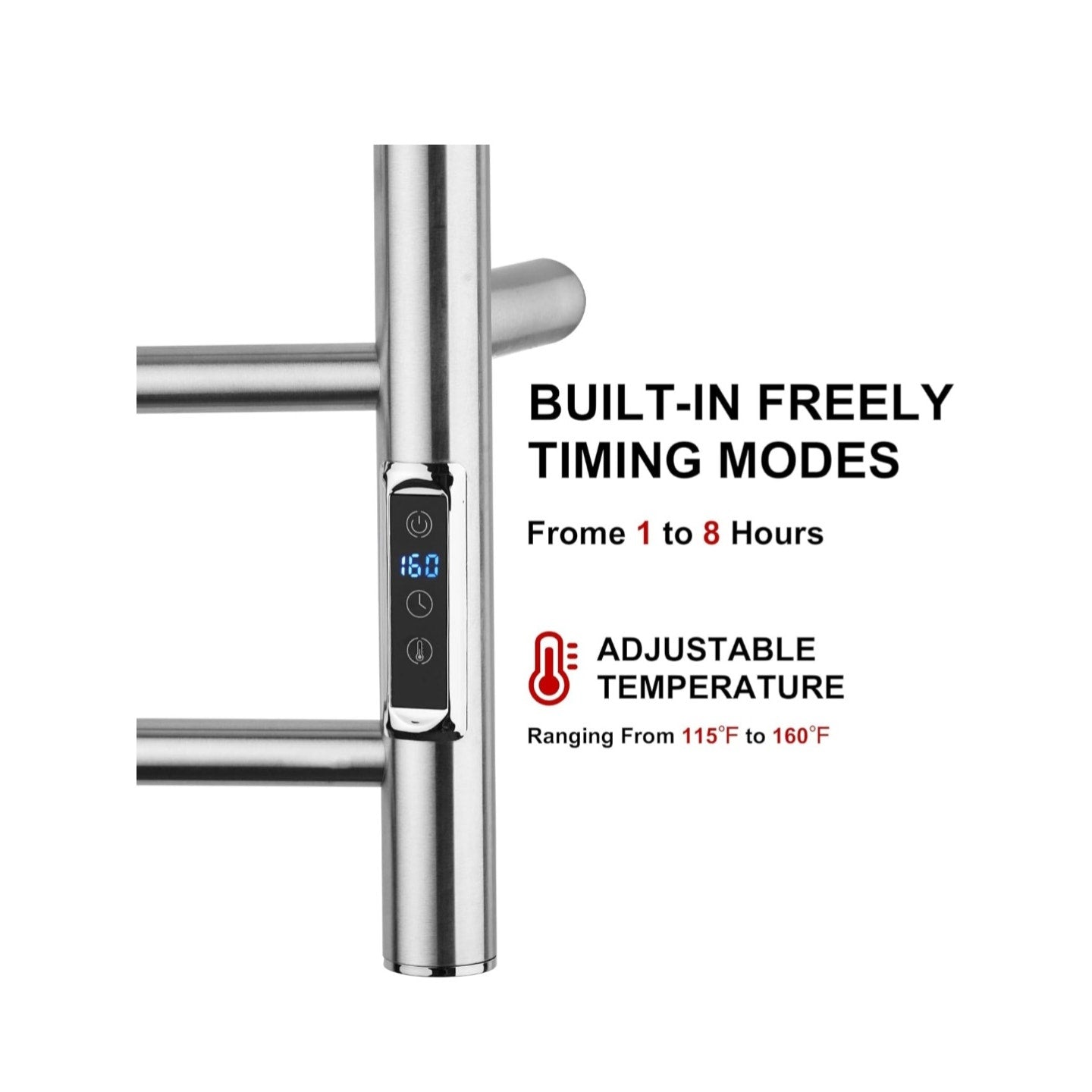 Wall Mounted Electric Towel Warmer Rack w/ Timer & Temp Control Stainless Steel