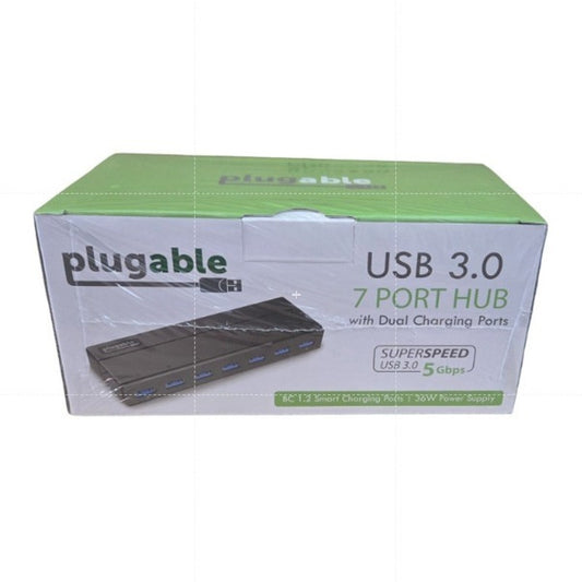Resellers Lot - 98 ct sealed - plugable 7 Port Hub USB 3.0 w/ Dual Charging Ports Superspeed 5Gbps 36W 36 Watt