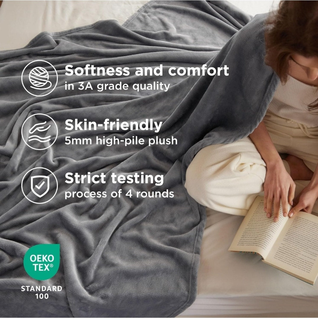 Bedsure GentleSoft Fleece Blanket Twin Size, Grey - 300GSM 60x80 in.