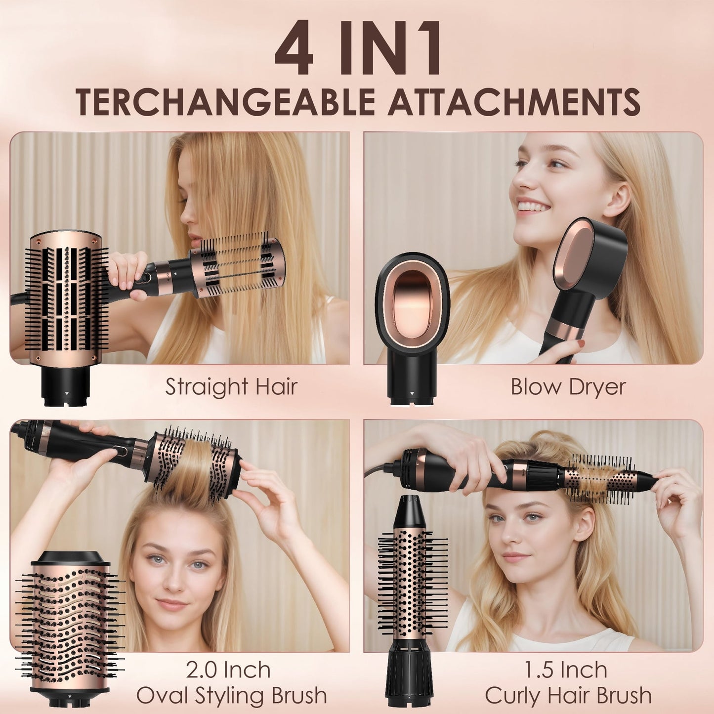 Hair Dryer & Hot Air Brush Set 4 in 1 Ceramic Barrel