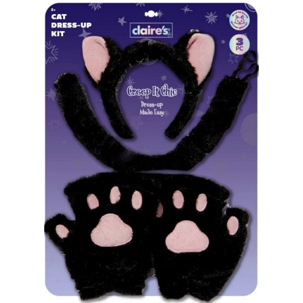 Claire's Black Cat Dress Up Kit Set for Girls Teens Cosplay Furry Halloween Costume