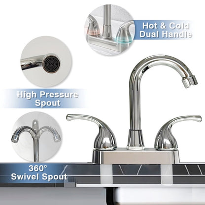 RV Camper Bathroom Faucet 4 Inch 2 Handle Centerset Fit 2 or 3 Holes 360 Swivel