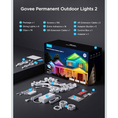 Govee Permanent Outdoor Lights 2, 100ft RGBIC Outdoor Lights with 100 Modes
16 Million Colors, IP67