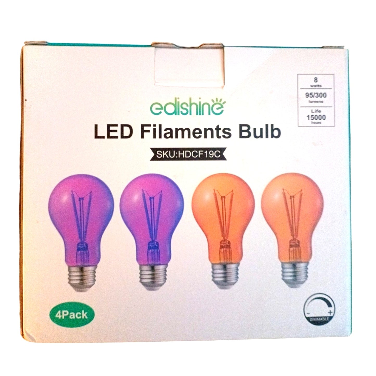 Set of 4 LED Colored Filament A19 Light Bulb