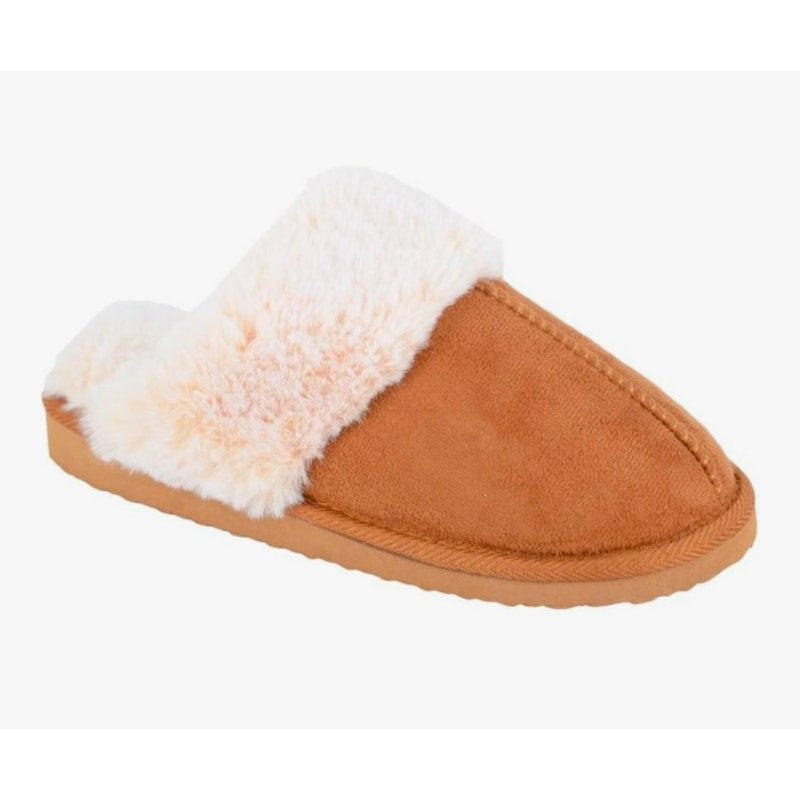Womens Faux Suede Fur Cuff Mule Slippers Size M (7-8)