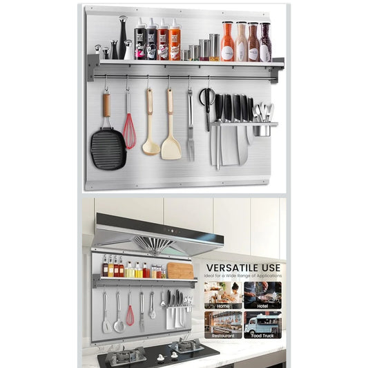 36"x30" Stainless Steel Backsplash for Stove & Range Hood w/ Shelf