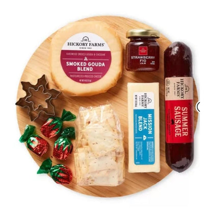 Hickory Farms Mini Holiday Wreath Kit Summer Sausage Cheese Crackers Wood Board
