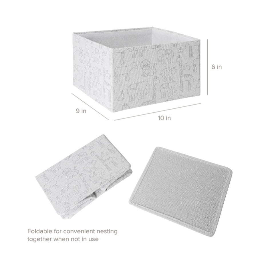 Infant Baby Room Grey Zoo Animal Decorative Storage Bins Organizer Set of 2