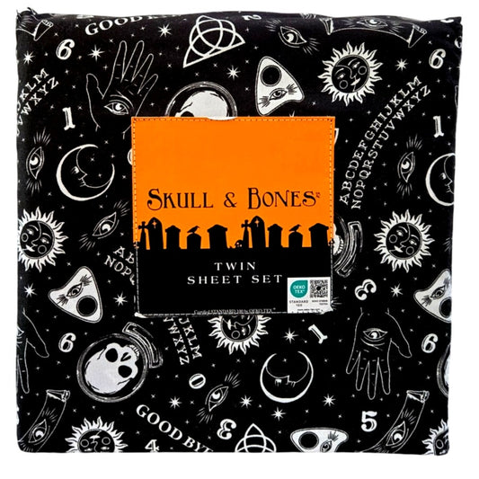 3pc Skull & Bones Halloween Ouija Board TWIN Sheet Set Psychic Palm Celestial