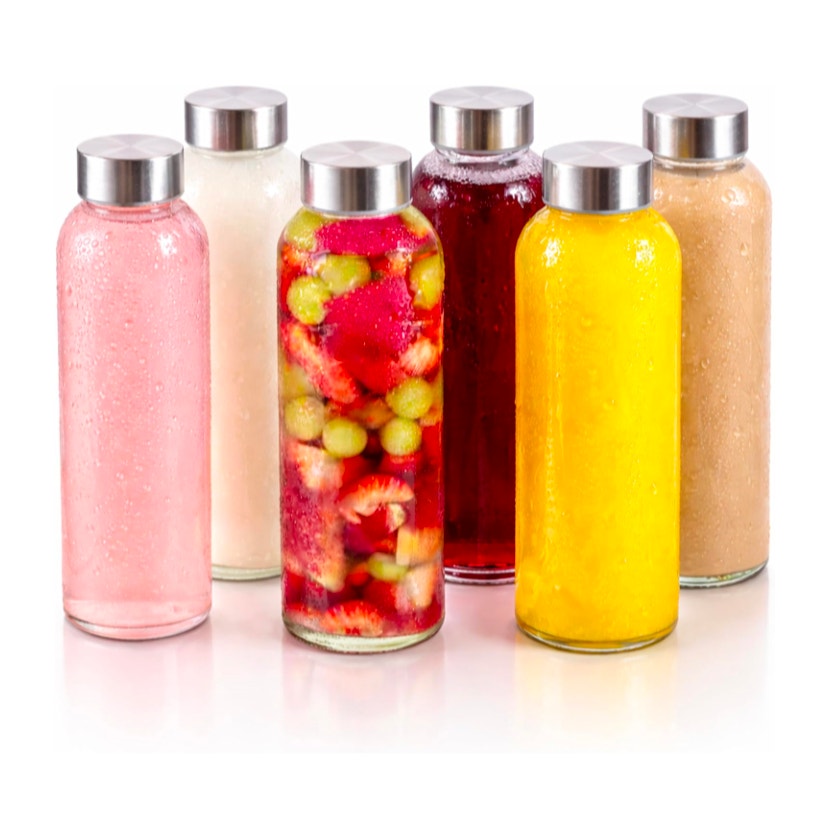 18 Oz Clear Borosilicate Glass Water Bottles With Caps