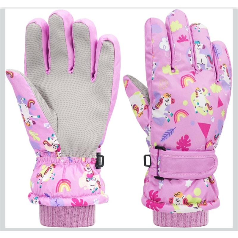 New Kids Waterproof Pink Unicorn Winter Ski Gloves Size Small w/ Fleece Lining