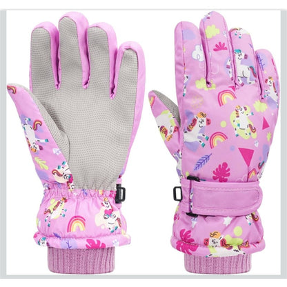 New Kids Waterproof Pink Unicorn Winter Ski Gloves Size Small w/ Fleece Lining