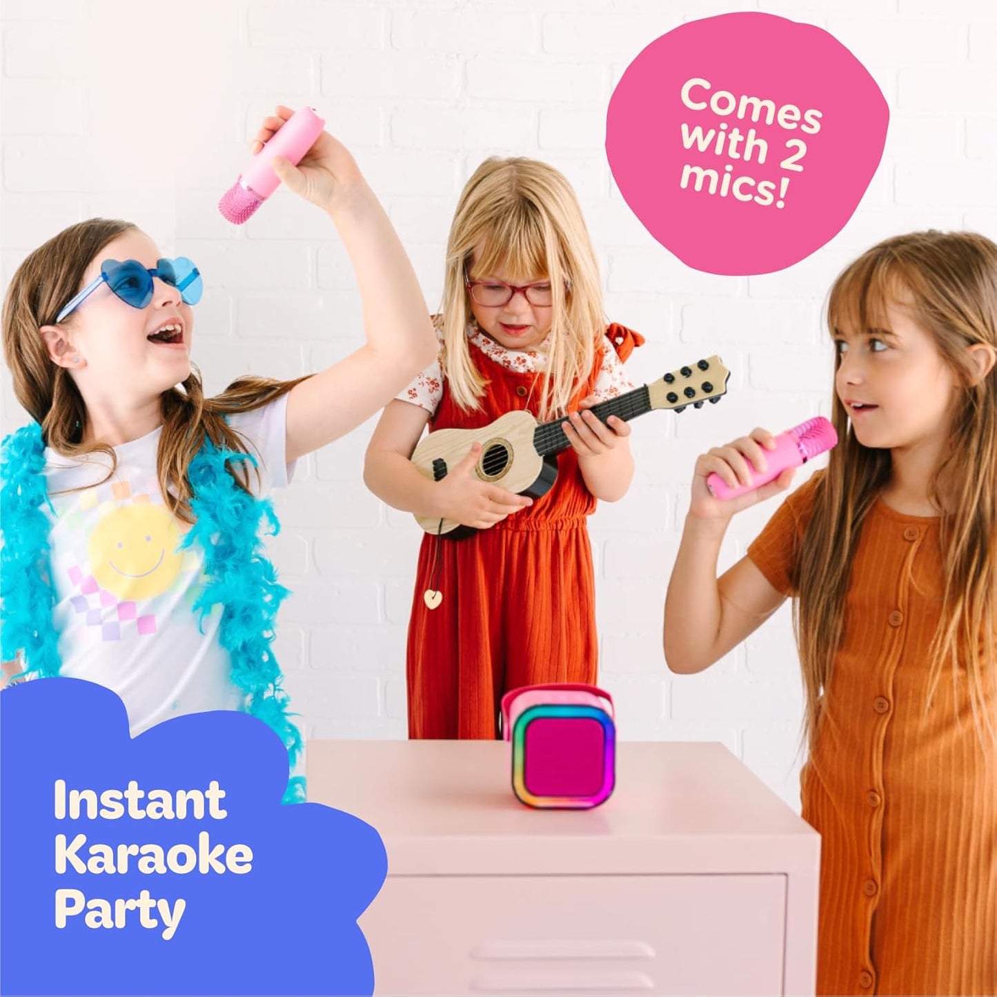 Mini Karaoke Machine for Kids Built-in 20+ Songs Bluetooth Speaker w/ 2 Microphones Voice Effects