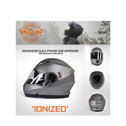 Milwaukee Helmets Ionized Silver Motorcycle Modular Helmet Biker w/ Drop Down Visor X-Large