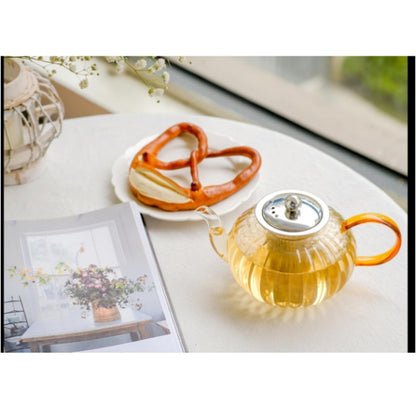 Hand Blown Glass Teapot 33.8oz/1000ml w/ Removable Infuser Halloween Pumpkin Shape