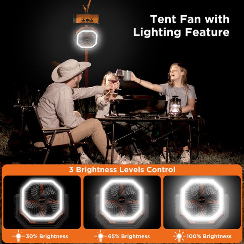 Portable Tent Camping Fan with LED Light and Remote Control