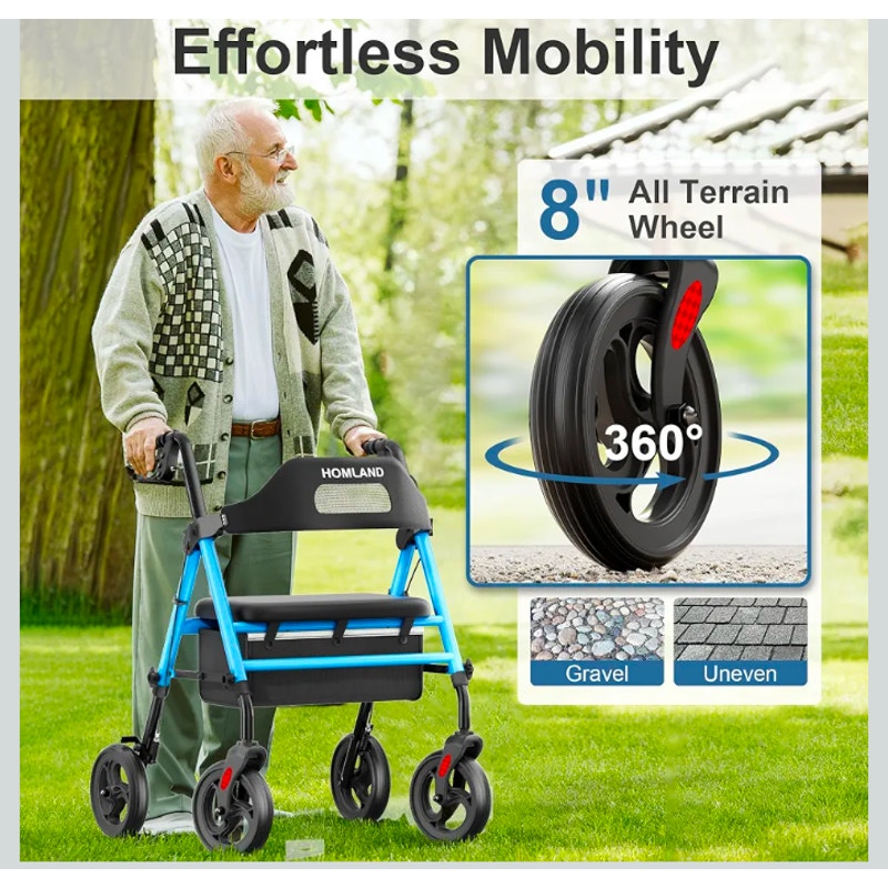 Foldable Rollator Walkers with Seat for Seniors