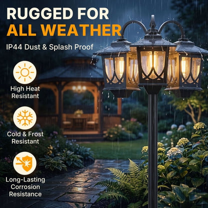 3-Head Solar Lamp Post Light Outdoor Waterproof 73" Adjustable Height
