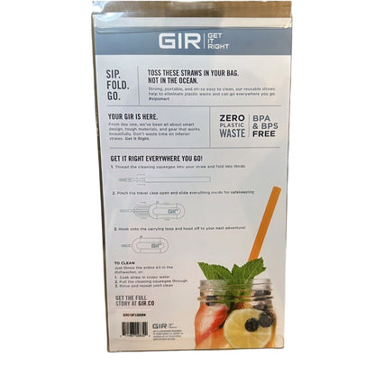 GIR: 10 Pack Ultimate Silicone Straws With 4 Travel Cases & Cleaning Squeegees
