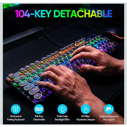 Wired Typewriter Style Mechanical Gaming Keyboard0