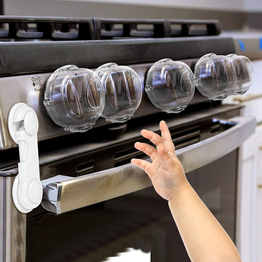 5 Stove Knob Covers for Child Safety 1 Oven Lock Mom's Choice Gold Awards Winner