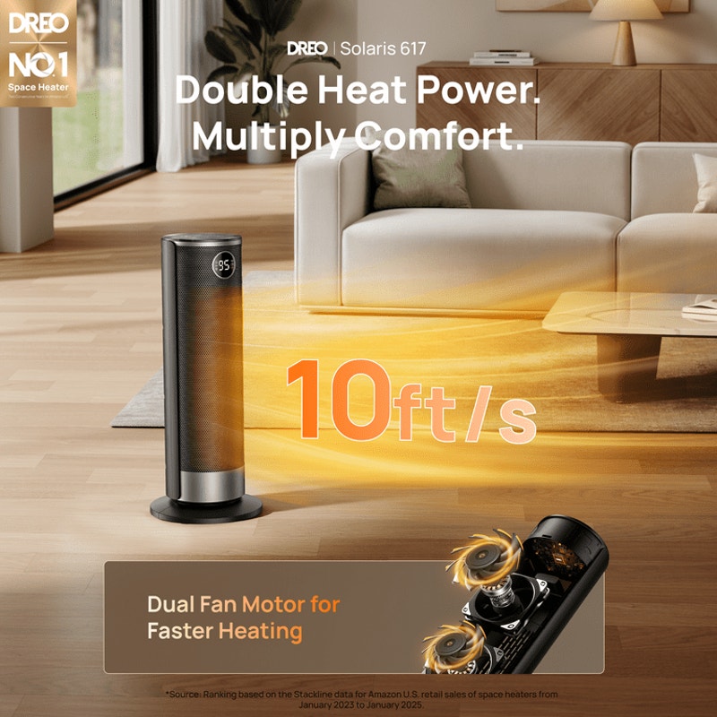 DREO 1500W Space Heater 1500W Electric Heater with Dual-DC Motor