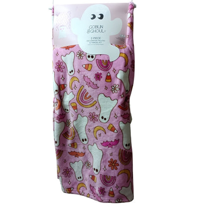 Goblin & Ghoul Viral TikTok Groovy Halloween Pink Ghost Pillow & Throw Blanket