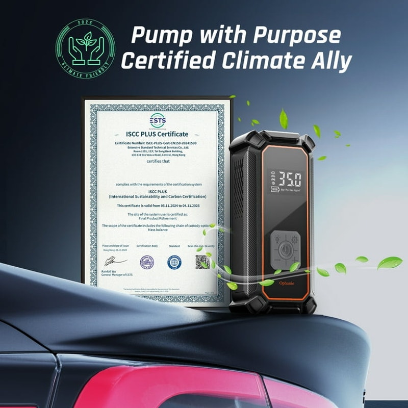 Ophanie Cordless Portable Tire Inflator - Digital Pressure Gauge, Air Compressor for Car Tires