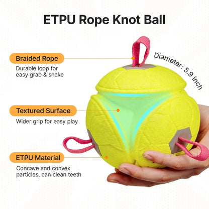 Potaroma 5.9-in Durable Squeaky Dog Ball Toy with Cotton Tug Loops