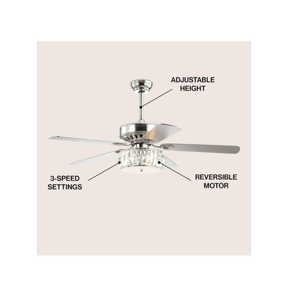 JONATHAN Y JYL9706A Mandy 52" 3-Light Crystal Prism Drum LED Ceiling Fan w/ Remote Chrome