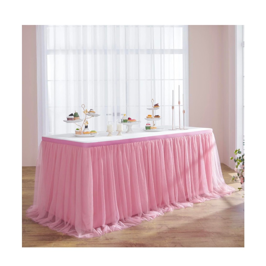 14 ft Dusty Rose Tulle Table Skirt for Rectangle Tables