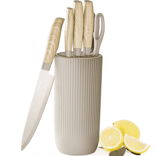 Astercook 6 Piece Beige Knife Set with block
