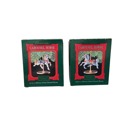 Hallmark Carousel & Horses Christmas Ornaments Set Of 4 Horses & Stand 1989