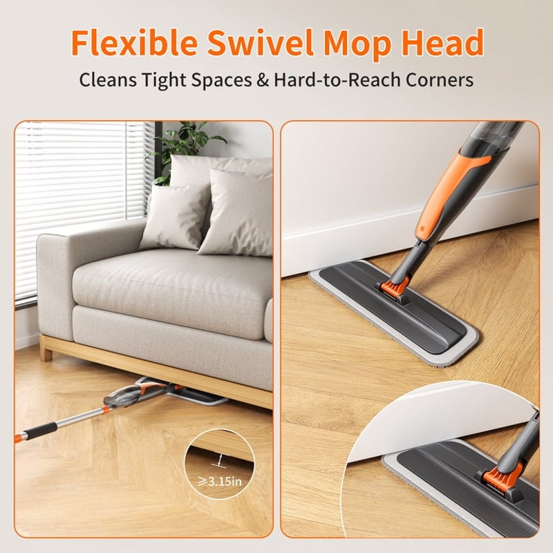 Spray Mop for Multi-Surface Heavy-Duty Cleaning with Washable Microfiber Pads