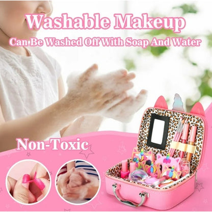 Real Washable Kids Makeup Unicorn Suitcase Set Toy Age 3-12 Little Girls
