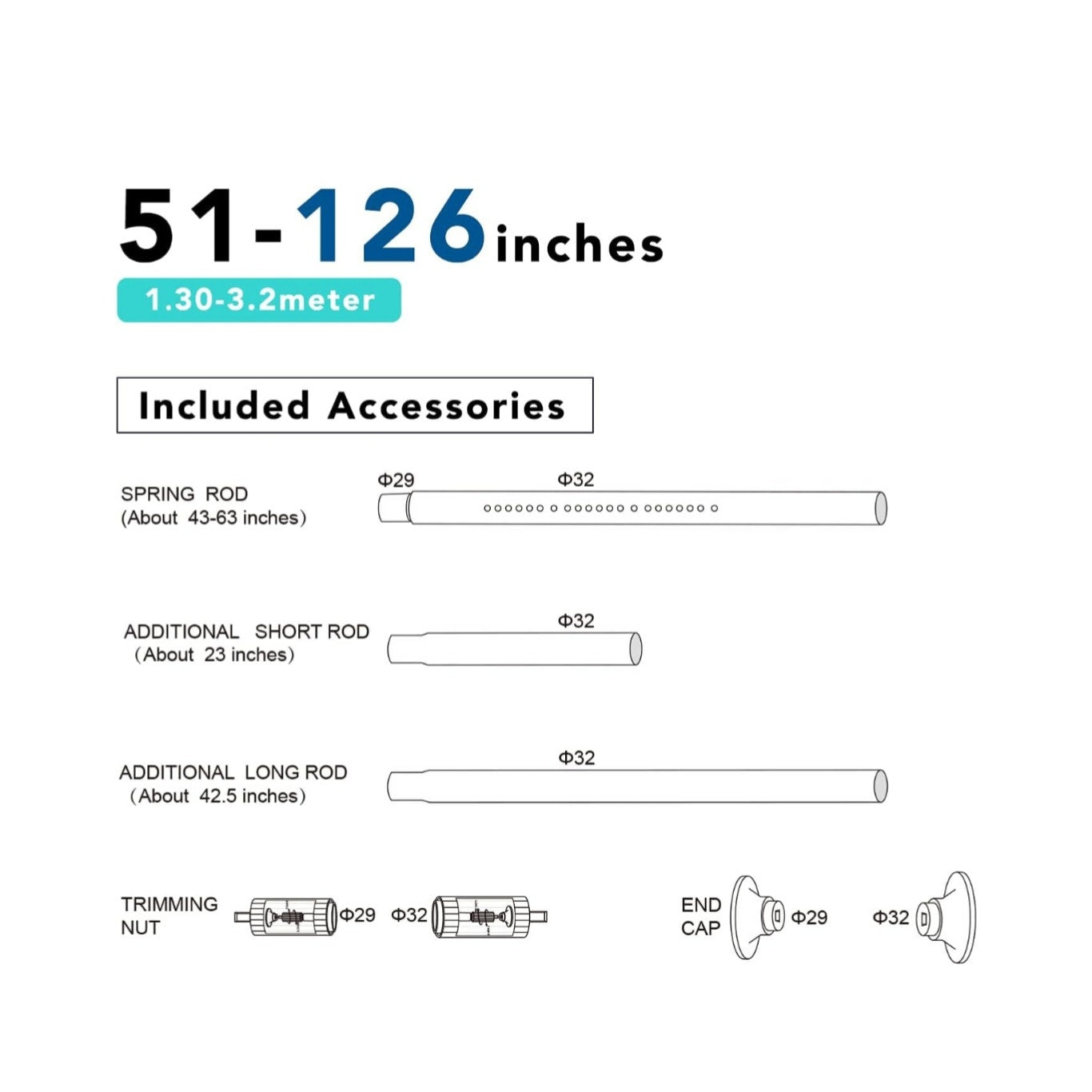 Tension Curtain Rod, 51-126 Inch