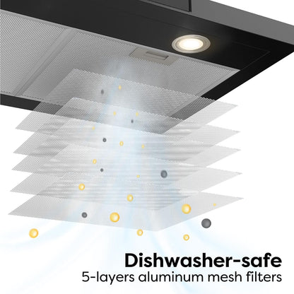 Black Range Hood 30" Wifi Smart Home Device Voice Control Stove Vent 3 Speed Fan Wall Mount