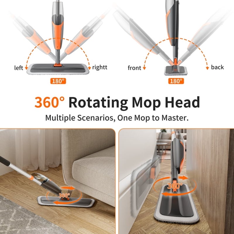 Spray Mop for Multi-Surface Heavy-Duty Cleaning with Washable Microfiber Pads