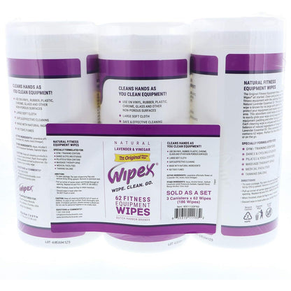 Wipex Natural Fitness Equipment Wipes Lavender & Vinegar 3 Cans of 50 Wipes