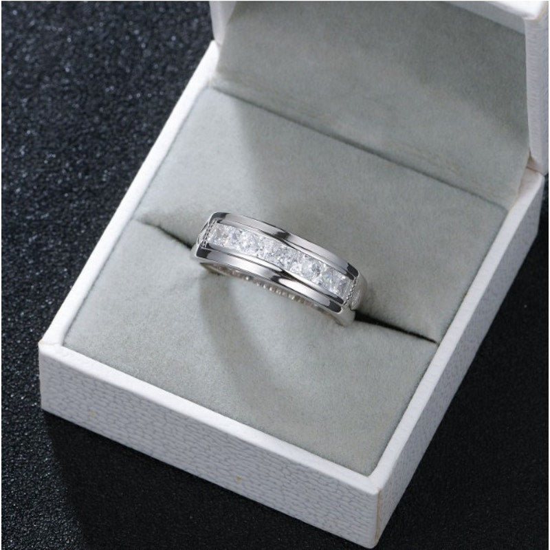 Mens Wedding Band Ring 2Ct Princess 5A Cubic Zirconia 925 Sterling Silver Size 13