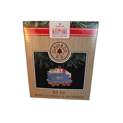 {HALLMARK CLAUS & CO TRAIN ORNAMENT 1991 Complete Set With Display Stand