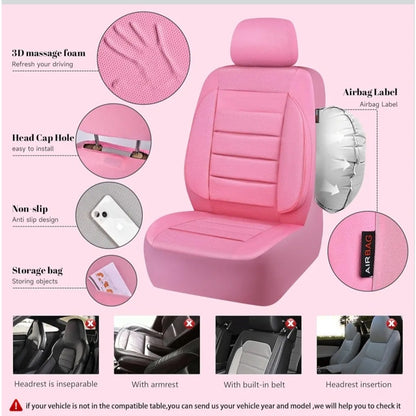 Pink Leather Universal Car Seat Covers Full Set Front & Back NEW