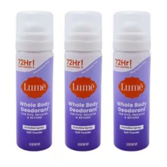 3 Pack Lume Whole Body Deodorant Soft Powder Invisible 1oz Travel Size