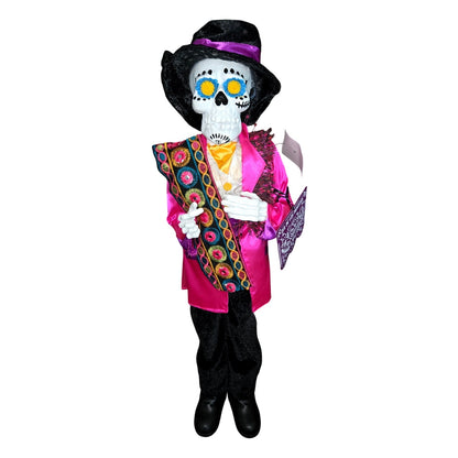 Dia De Los Muertos Skeleton Sugar Skull 22" Doll Halloween Decor Poseable Arms