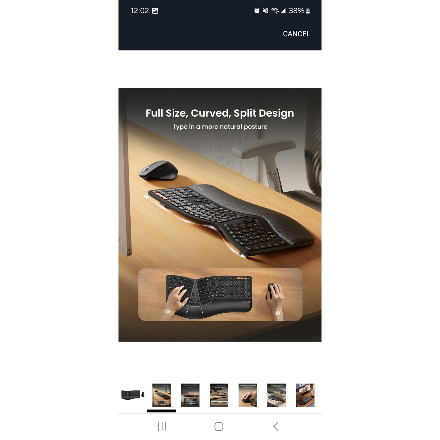 Ergonomic Wireless Full Size Keyboard & Mouse Bluetooth Split Design Wrist Rest Rechargeable