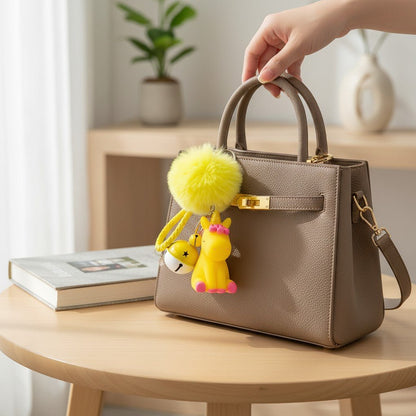 Magical Unicorn Keychain with Fur Ball and Bell for Daily Charm
