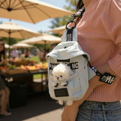 Mini Denim Crossbody Sling Bag with Animal Charm Adjustable Strap