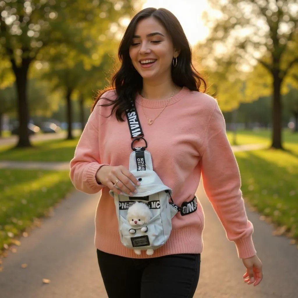 Mini Denim Crossbody Sling Bag with Animal Charm Adjustable Strap